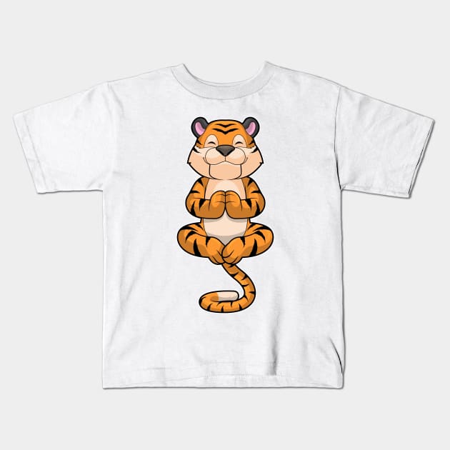 Tiger at Yoga Fitness Kids T-Shirt by Markus Schnabel